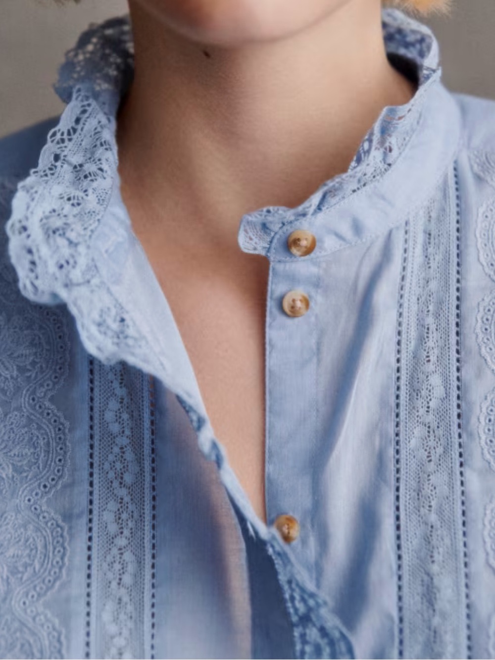 Sezane Chlo Shirt Vintage Blue Lace Size 38 6 - Picture 5 of 7